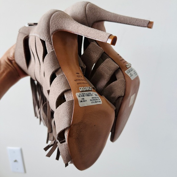 SCHUTZ Tan Genuine Leather Fringe Gladiator Sandal Heels Size 8.5B - Picture 3 of 12